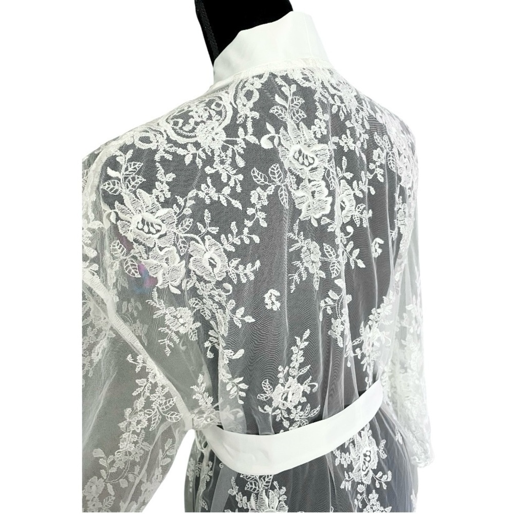 Rya Collection Darling Robe womens MEDIUM / LARGE lace mesh ivory bridal wedding - Picture 6 of 10